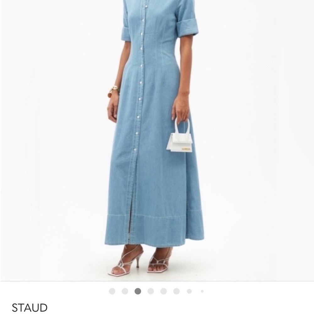 STAUD Jaon Chambray Blue Button-Down Maxi Dress